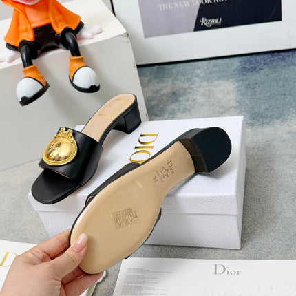 DIOR 26S HIGH-HEEL SANDALS IN BLACK CALFSKIN WITH GOLD HARDWARE