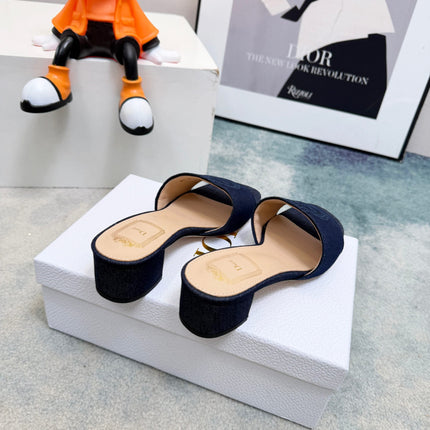 DIOR 26S HIGH-HEEL SANDALS 45 MM IN NAVY BLUE DENIM