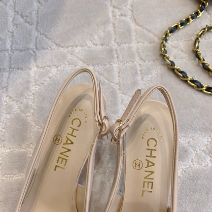 HIGH SLINGBACKS 65 MM IN BEIGE CREAM PATENT CALFSKIN
