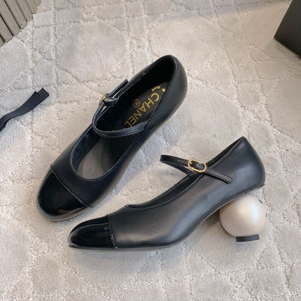 CC PEARL HIGH HEELS IN BLACK CALFSKIN