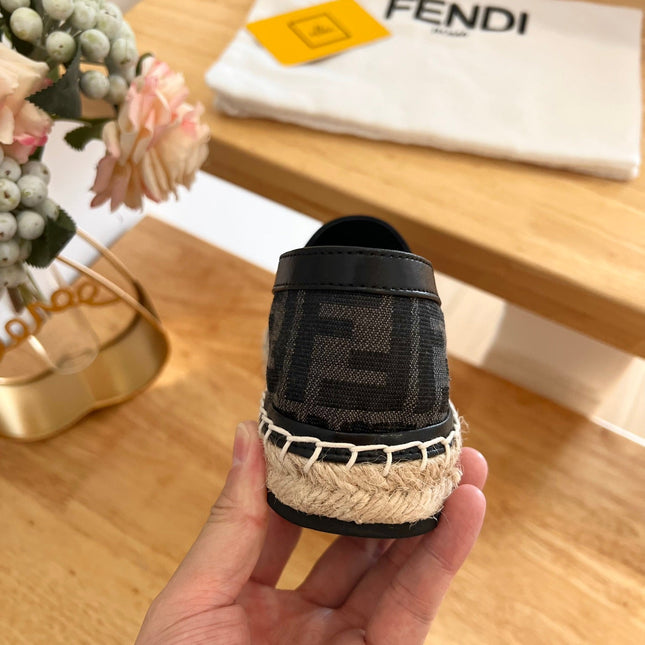 FENDI 26S ESPADRILLE LOAFERS IN BLACK CANVAS STYLE 3
