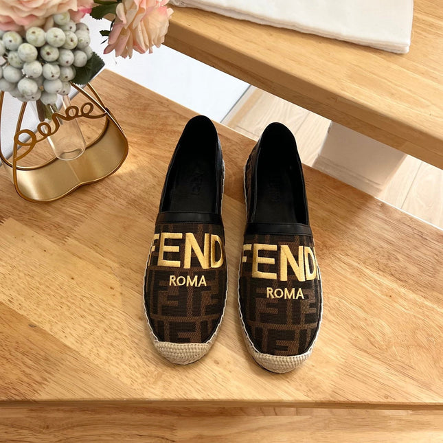 FENDI 26S ESPADRILLE LOAFERS IN DARK BROWN AND BLACK CANVAS STYLE 2