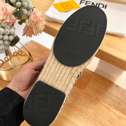 FENDI 26S ESPADRILLE LOAFERS IN DARK BROWN AND BLACK CANVAS STYLE 1