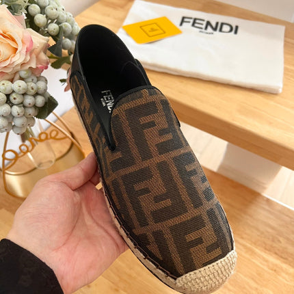 FENDI 26S ESPADRILLE LOAFERS IN DARK BROWN CANVAS STYLE 6