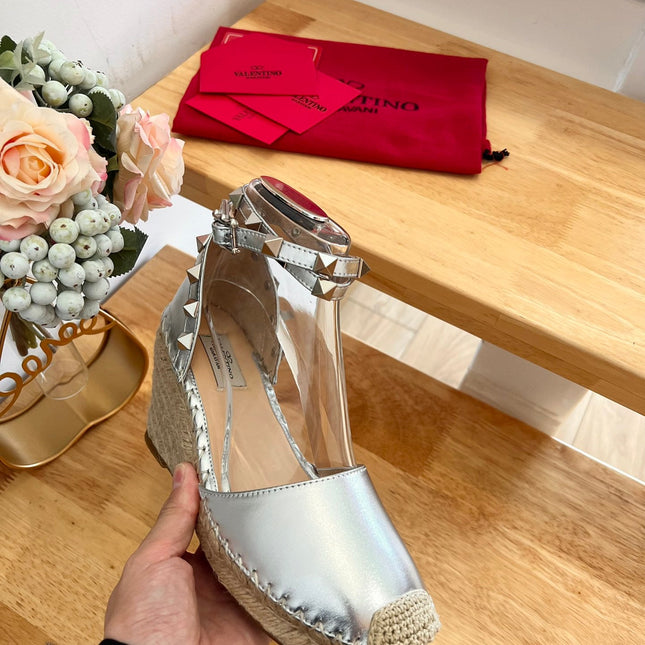 VALENTINO 26S WEDGE SHOES IN SILVER METALLIC CALFSKIN