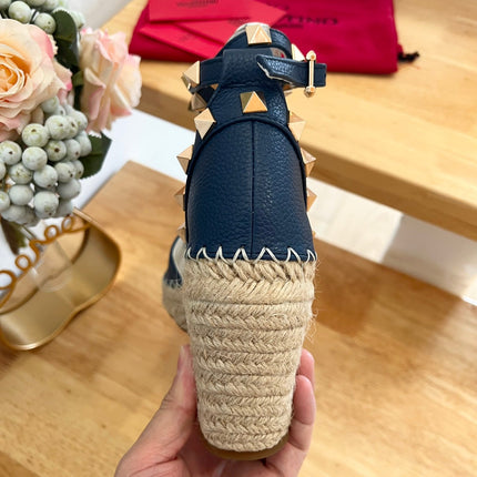 VALENTINO 26S WEDGE SHOES IN DARK BLUE CALFSKIN