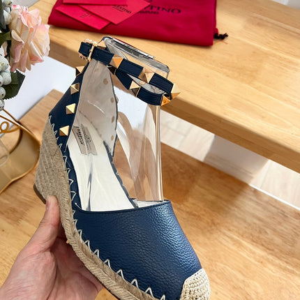 VALENTINO 26S WEDGE SHOES IN DARK BLUE CALFSKIN