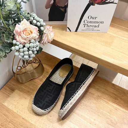 FENDI 26S ESPADRILLE LOAFERS IN BLACK CANVAS STYLE 5