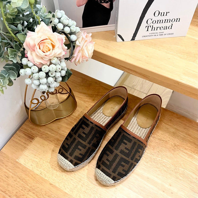 FENDI 26S ESPADRILLE LOAFERS IN DARK BROWN CANVAS STYLE 4