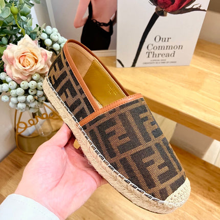 FENDI 26S ESPADRILLE LOAFERS IN DARK BROWN CANVAS STYLE 4