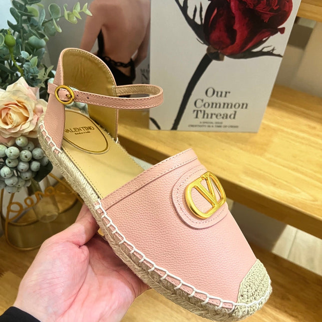 VALENTINO 26S ESPADRILLE SHOES IN LIGHT PINK CALFSKIN