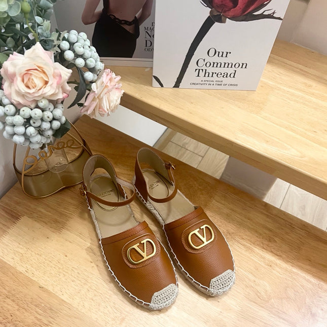 VALENTINO 26S ESPADRILLE SHOES IN BROWN CALFSKIN
