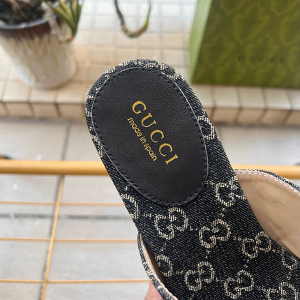 GUCCI 26S WEDGE SANDALS 100 MM IN BLACK DENIM
