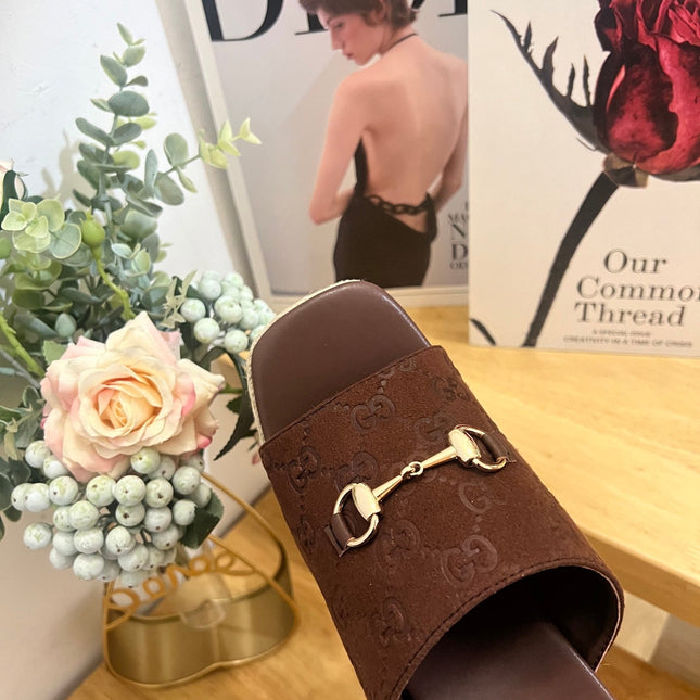 GUCCI 26S WEDGE SANDALS 100 MM IN BROWN SUEDE