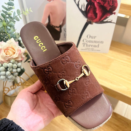 GUCCI 26S WEDGE SANDALS 100 MM IN BROWN SUEDE