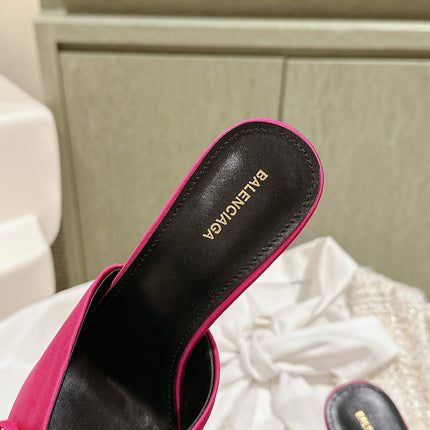 POINTED HIGH MULES WITH BOW IN HOT PINK SILK