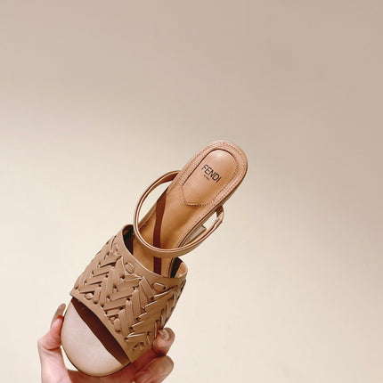 FENDI FIRST HIGH-HEELED SANDALS 85 MM IN TUSCAN TAN LAMBSKIN GOLD HARDWARE