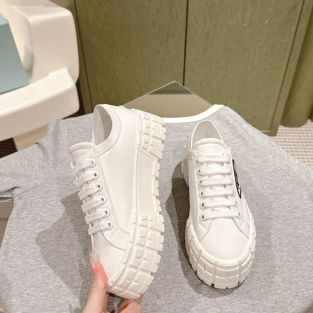 PRA DOUBLE WHEEL RE-NYLON GABARDINE SNEAKERS WHITE CALFSKIN