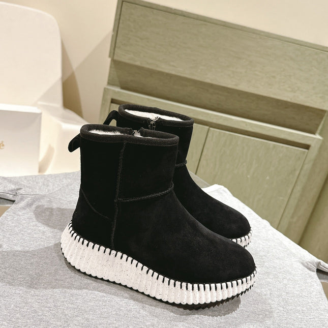 CHLOÉ 26S SHEARLING ANKLE BOOTS IN BLACK SUEDE