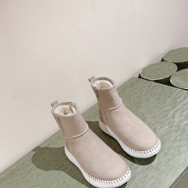 CHLOÉ 26S SHEARLING ANKLE BOOTS IN BEIGE SUEDE