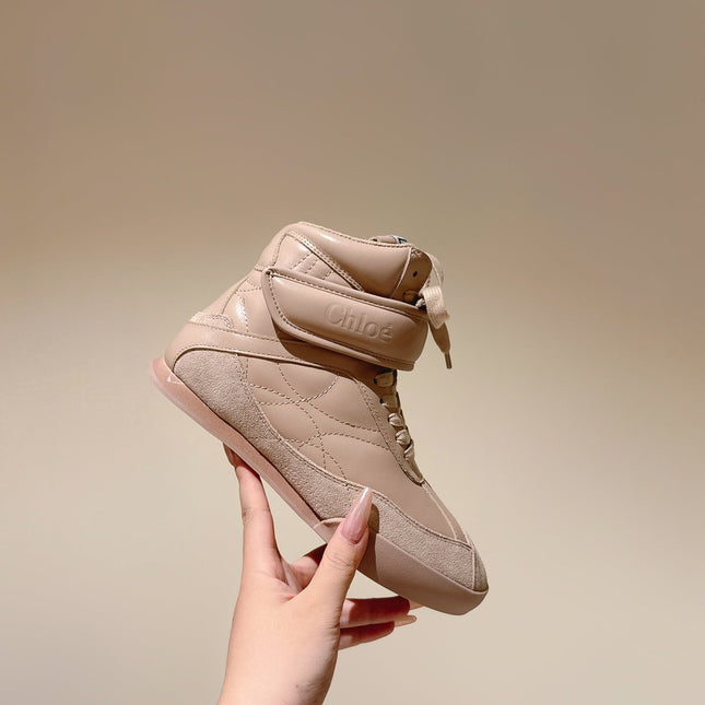CHLOÉ 26S HIGH-TOP SNEAKERS IN BEIGE CALFSKIN