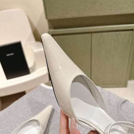AIMÉE HIGH 8 CM SLINGBACK PUMPS IN WHITE PATENT CALFSKIN