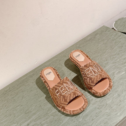 FENDI 26S HIGH SANDALS IN LIGHT BROWN FABRIC