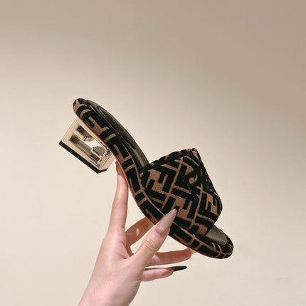 FENDI 26S HIGH SANDALS IN BROWN AND BLACK FABRIC STYLE 2
