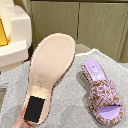 FENDI 26S HIGH SANDALS IN BROWN AND PURPLE FABRIC