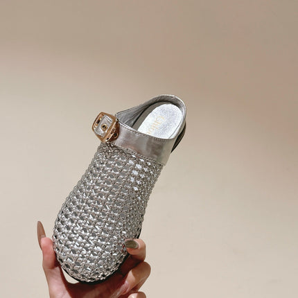 CHLOÉ 26S WOVEN MULES IN SILVER CALFSKIN