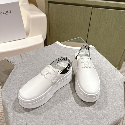 THICK-SOLED ELASTIC BACKLESS SHOES WHITE SHINY CALFSKIN