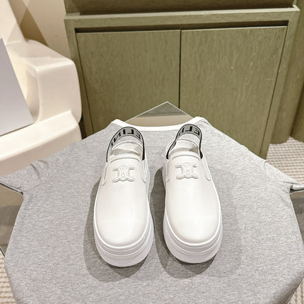 THICK-SOLED ELASTIC BACKLESS SHOES WHITE SHINY CALFSKIN
