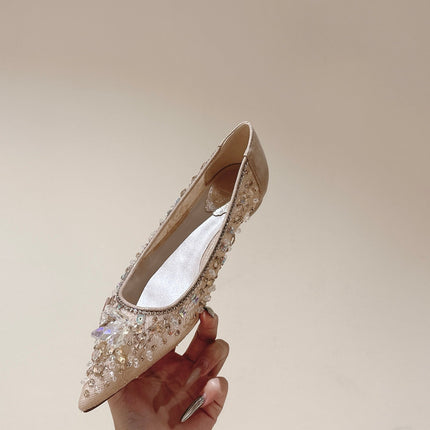 RENE CAOVILLA 26S BALLET FLATS IN BEIGE LACE FABRIC CRYSTAL EMBELLISHED