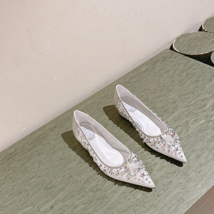 RENE CAOVILLA 26S BALLET FLATS IN WHITE LACE FABRIC CRYSTAL EMBELLISHED