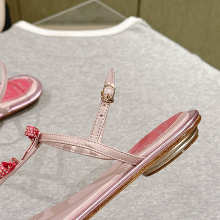 RENE CAOVILLA 26S SANDALS IN LIGHT PINK LAMBSKIN WITH BOW