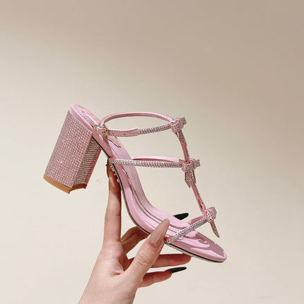 RENE CAOVILLA 26S HEELED SANDALS 75 MM IN LIGHT PINK LAMBSKIN WITH BOW