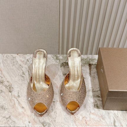DOLLY STRASS SOLE SLIDE SANDALS 85MM IN GOLD-TONE CALFSKIN