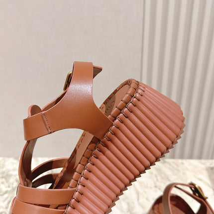 CHLOÉ 26S HIGH-HEELED SANDALS IN BROWN LAMBSKIN