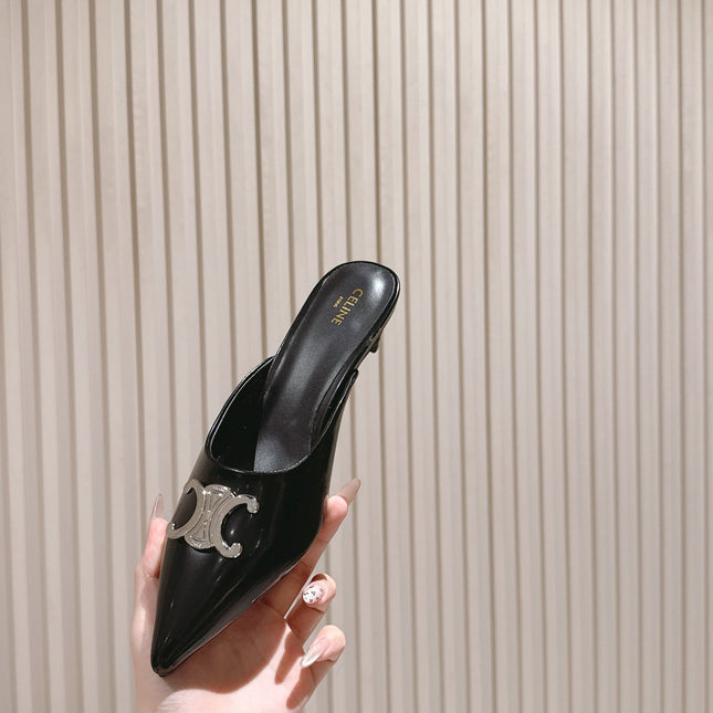 CELINE 25S ALMA TRIOMPHE MULE 45MM IN BLACK CALFSKIN SILVER HARDWARE