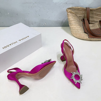 AMINA CRYSTAL HIGH HEELS 100MM IN PINK SATIN