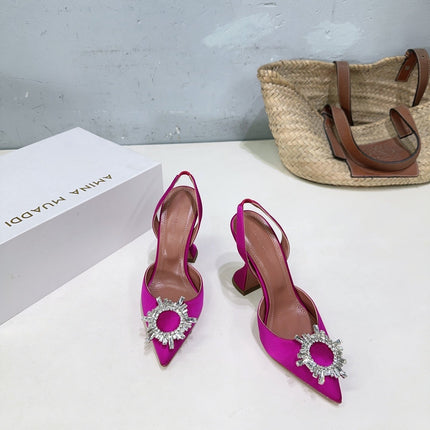 AMINA CRYSTAL HIGH HEELS 100MM IN PINK SATIN