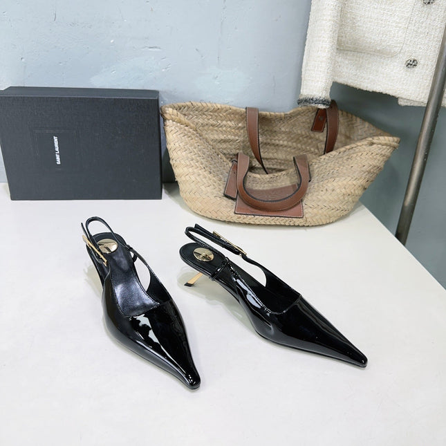 YSL 26S SLINGBACK HEELS 65 MM IN BLACK CALFSKIN