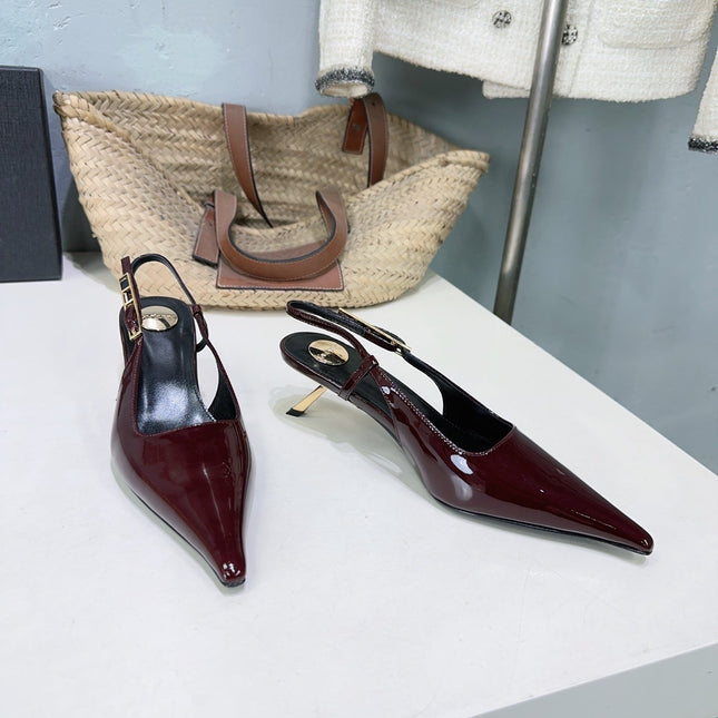 YSL 26S SLINGBACK HEELS 65 MM IN DARK RED CALFSKIN