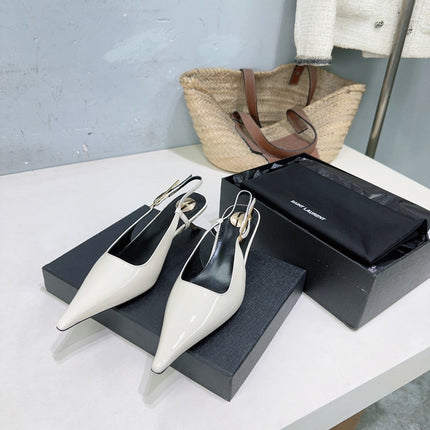 YSL 26S SLINGBACK HEELS 65 MM IN WHITE CALFSKIN