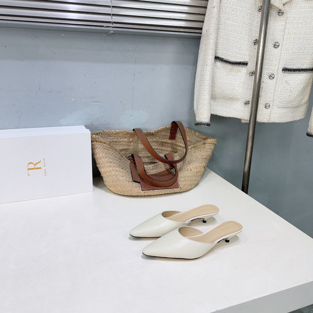 THE ROW 26S POINTED TOE MULE HEELS 35MM IN IVORY WHITE CALFSKIN