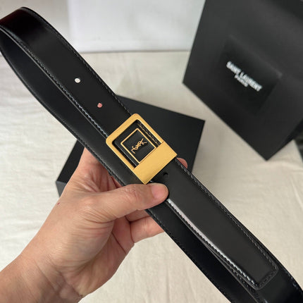 SL 25MM BELT IN BLACK CALFSKIN GOLD HARDWARE 456477