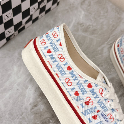 VALENTINO 25S GARAVANI X VANS SNEAKERS IN WHITE MIX BLUE CANVAS