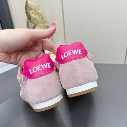 LOEWE 26S RUNNER 2.0 SNEAKERS IN LIGHT PINK SUEDE AND ANAGRAM JACQUARD