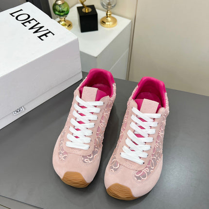 LOEWE 26S RUNNER 2.0 SNEAKERS IN LIGHT PINK SUEDE AND ANAGRAM JACQUARD