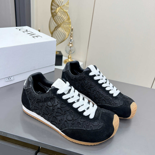 LOEWE 26S RUNNER 2.0 SNEAKERS IN BLACK SUEDE AND ANAGRAM JACQUARD
